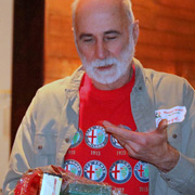 George Dolak waxing poetic over the gift he just opened